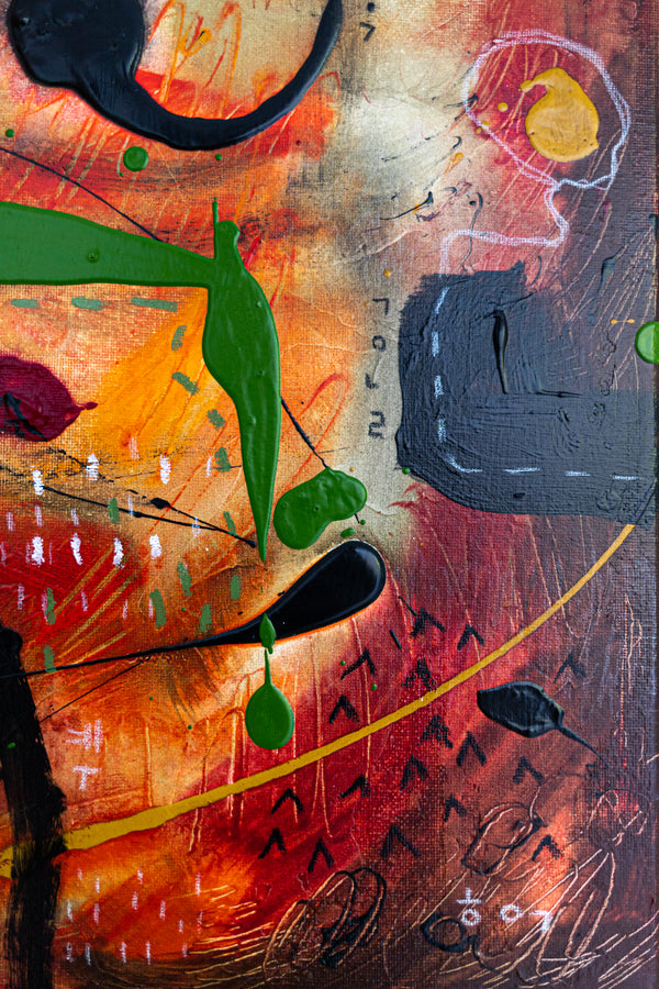 Abstract Painting - Original Wall Art – Oil & Acrylic on Canvas – Orange Red Contemporary Modern Wall Art – Werthers II (20"x20" | 50x50cm)