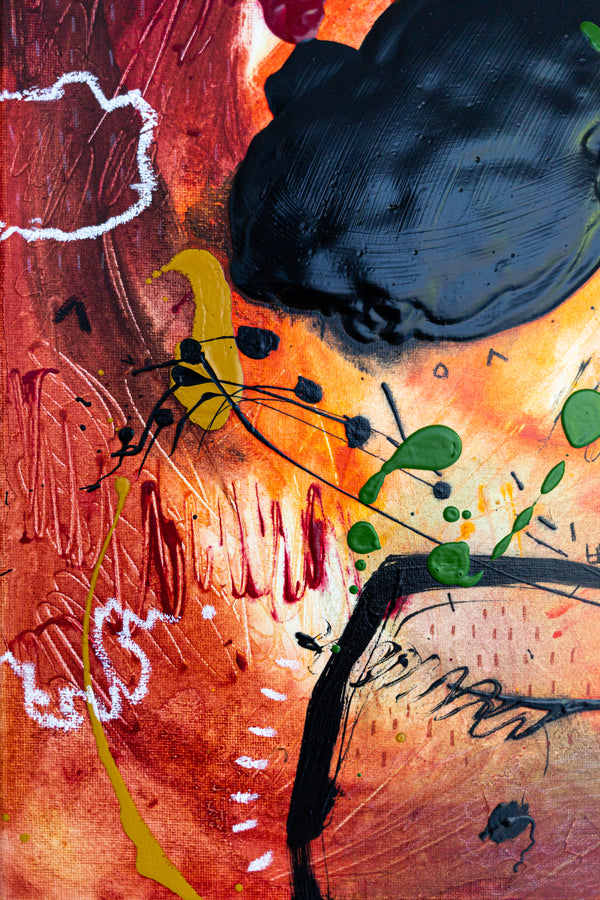 Abstract Painting - Original Wall Art – Oil & Acrylic on Canvas – Orange Red Contemporary Modern Wall Art – Werthers II (20"x20" | 50x50cm)