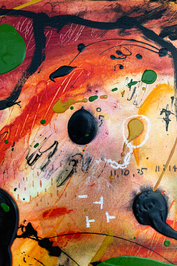 Abstract Painting - Original Wall Art – Oil & Acrylic on Canvas – Orange Red Contemporary Modern Wall Art – Werthers II (20"x20" | 50x50cm)