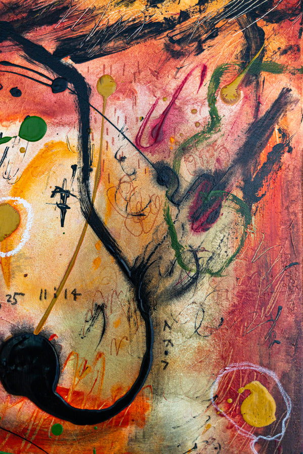 Abstract Painting - Original Wall Art – Oil & Acrylic on Canvas – Orange Red Contemporary Modern Wall Art – Werthers II (20"x20" | 50x50cm)