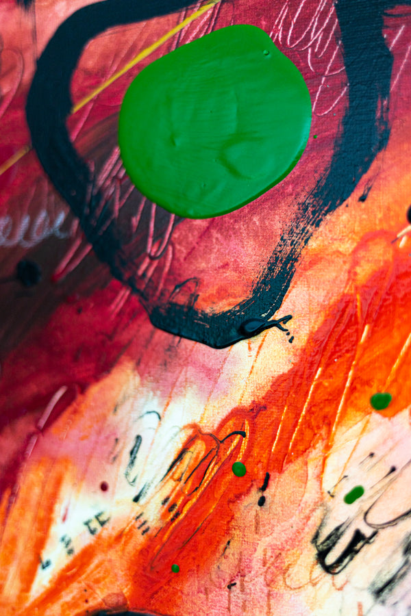 Abstract Painting - Original Wall Art – Oil & Acrylic on Canvas – Orange Red Contemporary Modern Wall Art – Werthers II (20"x20" | 50x50cm)