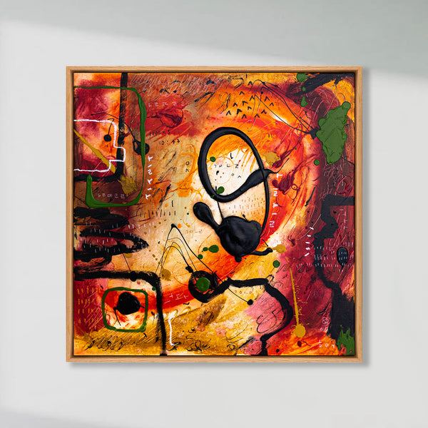 Abstract Painting - Original Wall Art – Oil & Acrylic on Canvas – Orange Red Contemporary Modern Wall Art – Werthers I (20"x20" | 50x50cm)