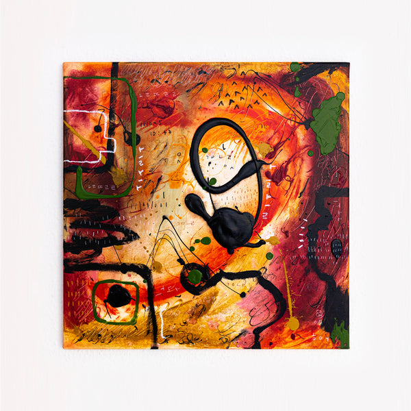 Abstract Painting - Original Wall Art – Oil & Acrylic on Canvas – Orange Red Contemporary Modern Wall Art – Werthers I (20"x20" | 50x50cm)
