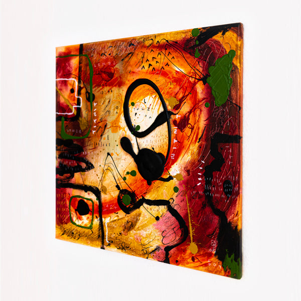 Abstract Painting - Original Wall Art – Oil & Acrylic on Canvas – Orange Red Contemporary Modern Wall Art – Werthers I (20"x20" | 50x50cm)