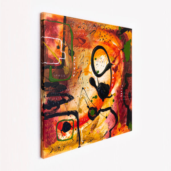 Abstract Painting - Original Wall Art – Oil & Acrylic on Canvas – Orange Red Contemporary Modern Wall Art – Werthers I (20"x20" | 50x50cm)