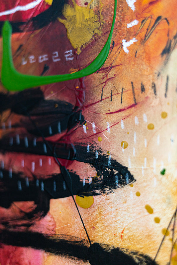 Abstract Painting - Original Wall Art – Oil & Acrylic on Canvas – Orange Red Contemporary Modern Wall Art – Werthers I (20"x20" | 50x50cm)