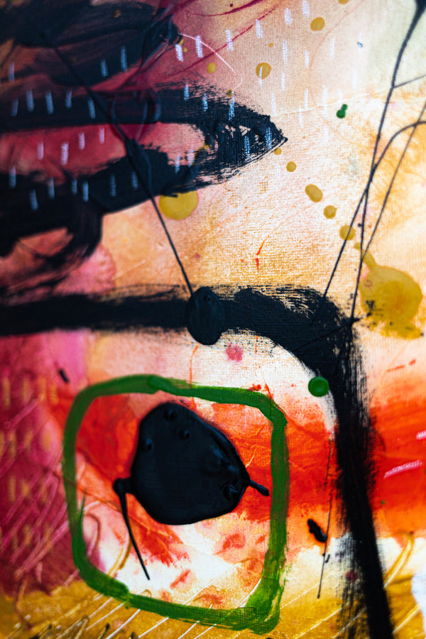 Abstract Painting - Original Wall Art – Oil & Acrylic on Canvas – Orange Red Contemporary Modern Wall Art – Werthers I (20"x20" | 50x50cm)