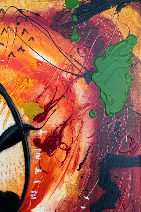 Abstract Painting - Original Wall Art – Oil & Acrylic on Canvas – Orange Red Contemporary Modern Wall Art – Werthers I (20"x20" | 50x50cm)