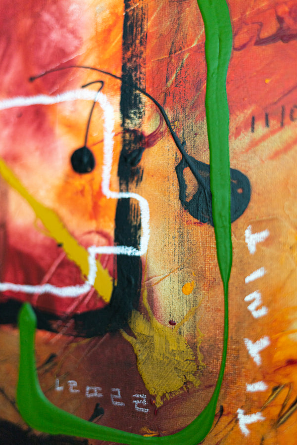 Abstract Painting - Original Wall Art – Oil & Acrylic on Canvas – Orange Red Contemporary Modern Wall Art – Werthers I (20"x20" | 50x50cm)