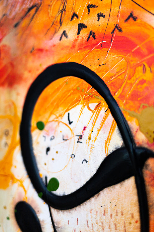 Abstract Painting - Original Wall Art – Oil & Acrylic on Canvas – Orange Red Contemporary Modern Wall Art – Werthers I (20"x20" | 50x50cm)