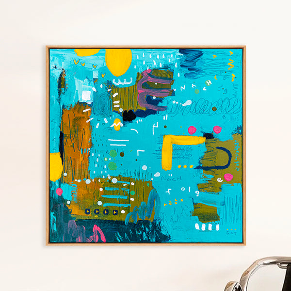 Abstract Painting – Original Acrylic & Oil Painting on Canvas, Mixed Media Painting – Signs of a Quiet Day – 20"x20" (50x50cm)