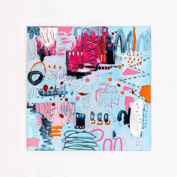 Abstract Painting – Original Wall Art, Acrylic & Oil Painting on Canvas, Mixed Media Framed Painting – Whimsical Rhythm – 20"x20" (50x50cm)