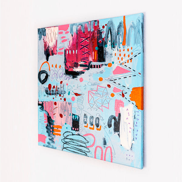 Abstract Painting – Original Wall Art, Acrylic & Oil Painting on Canvas, Mixed Media Framed Painting – Whimsical Rhythm – 20"x20" (50x50cm)