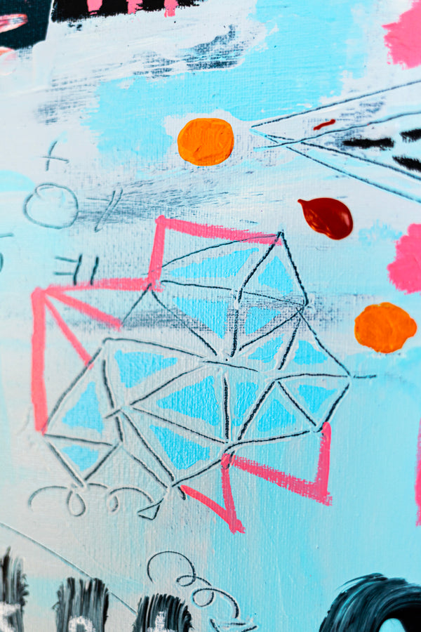 Abstract Painting – Original Wall Art, Acrylic & Oil Painting on Canvas, Mixed Media Framed Painting – Whimsical Rhythm – 20"x20" (50x50cm)