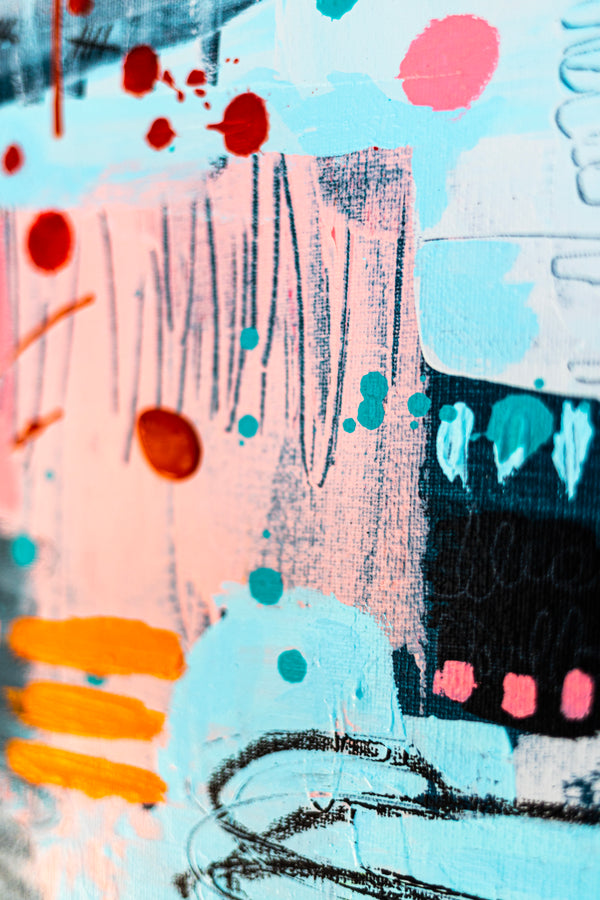 Abstract Painting – Original Wall Art, Acrylic & Oil Painting on Canvas, Mixed Media Painting – Whimsical Rhythm – 20"x20" (50x50cm)