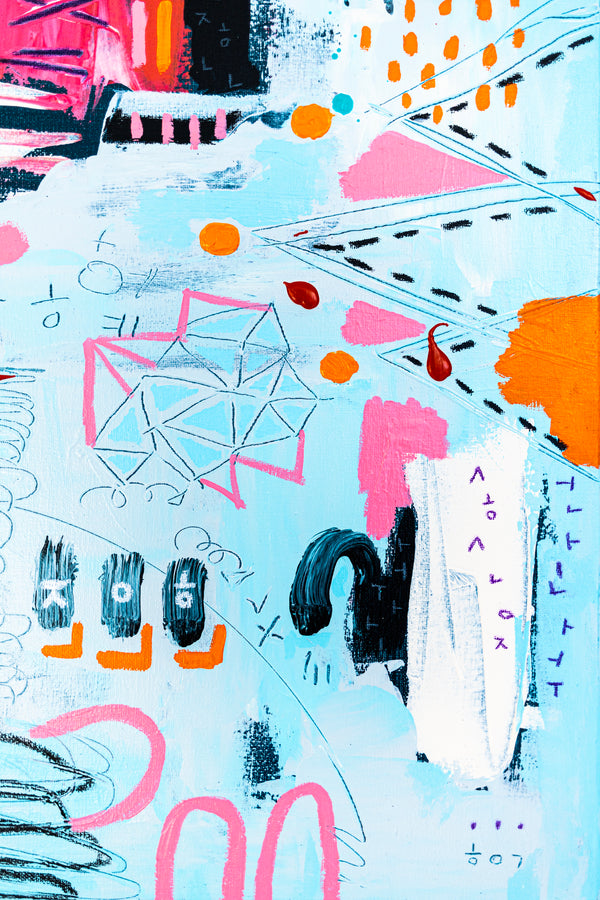 Abstract Painting – Original Wall Art, Acrylic & Oil Painting on Canvas, Mixed Media Framed Painting – Whimsical Rhythm – 20"x20" (50x50cm)