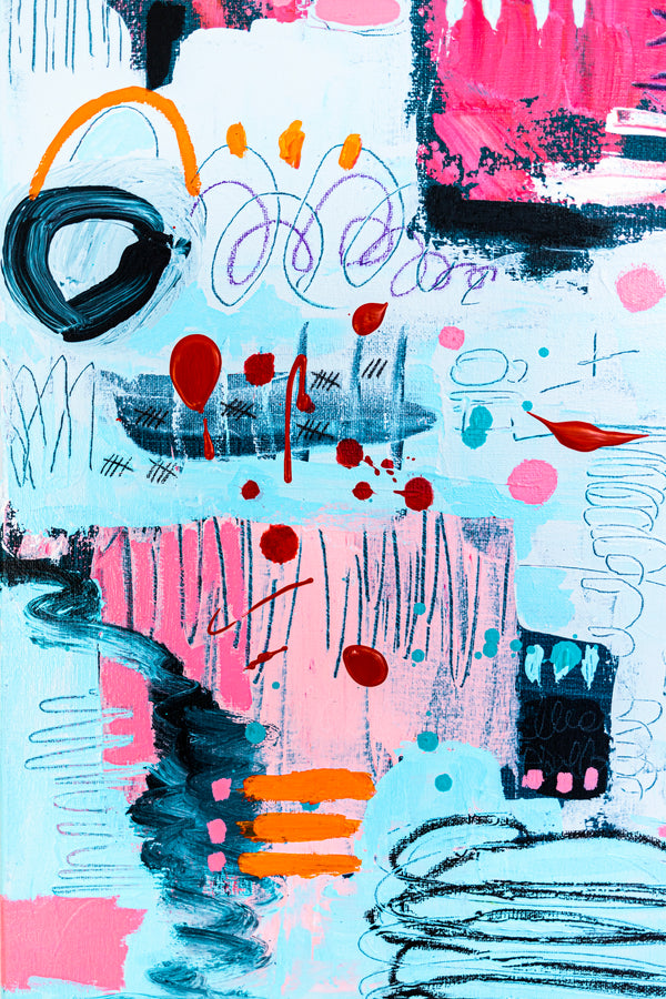 Abstract Painting – Original Wall Art, Acrylic & Oil Painting on Canvas, Mixed Media Painting – Whimsical Rhythm – 20"x20" (50x50cm)