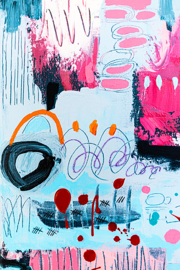 Abstract Painting – Original Wall Art, Acrylic & Oil Painting on Canvas, Mixed Media Painting – Whimsical Rhythm – 20"x20" (50x50cm)