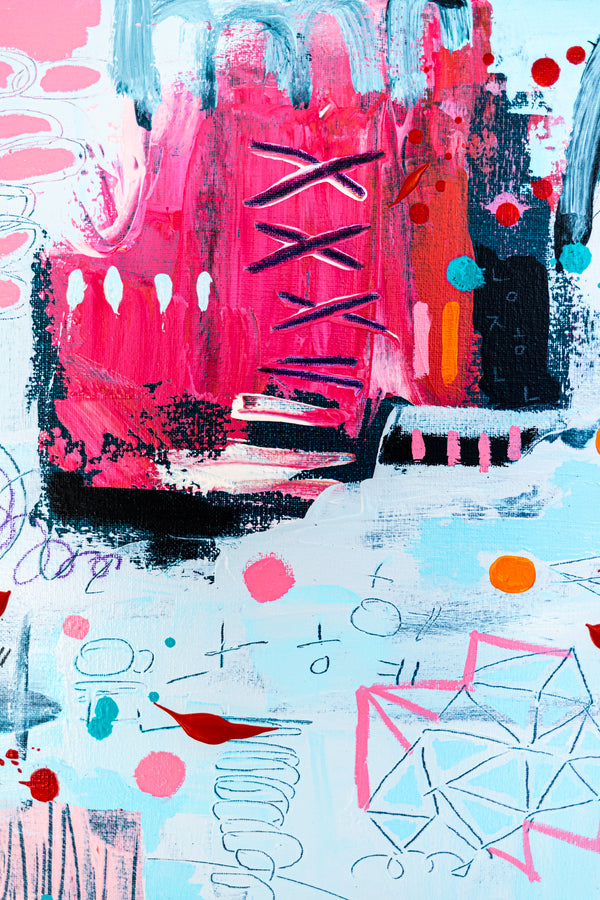 Abstract Painting – Original Wall Art, Acrylic & Oil Painting on Canvas, Mixed Media Painting – Whimsical Rhythm – 20"x20" (50x50cm)