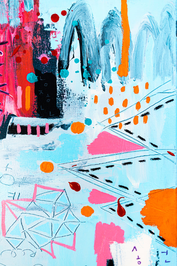 Abstract Painting – Original Wall Art, Acrylic & Oil Painting on Canvas, Mixed Media Painting – Whimsical Rhythm – 20"x20" (50x50cm)