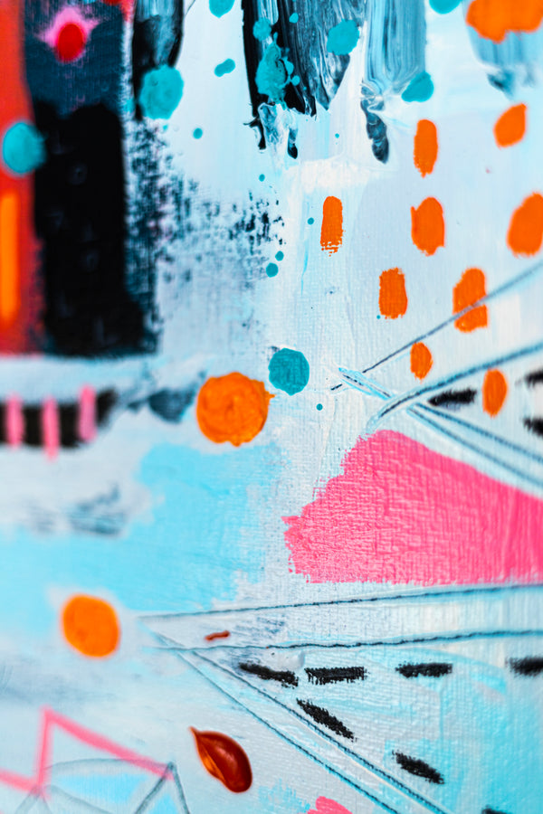 Abstract Painting – Original Wall Art, Acrylic & Oil Painting on Canvas, Mixed Media Painting – Whimsical Rhythm – 20"x20" (50x50cm)