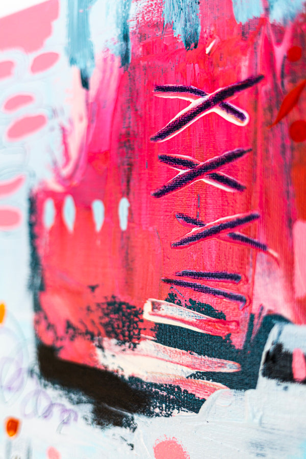 Abstract Painting – Original Wall Art, Acrylic & Oil Painting on Canvas, Mixed Media Framed Painting – Whimsical Rhythm – 20"x20" (50x50cm)