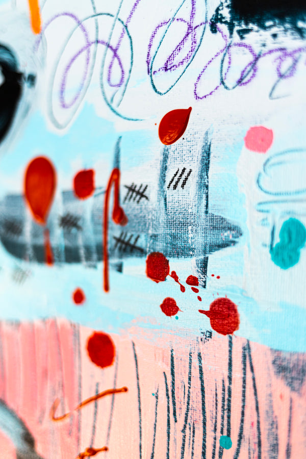 Abstract Painting – Original Wall Art, Acrylic & Oil Painting on Canvas, Mixed Media Painting – Whimsical Rhythm – 20"x20" (50x50cm)