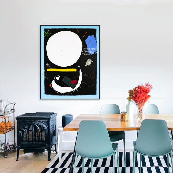 Minimalistic Modern Abstract Original Painting of a Moonlit Night, Canvas Wall Art of Acrylic & Mixed Media | White Dal (40"x50")