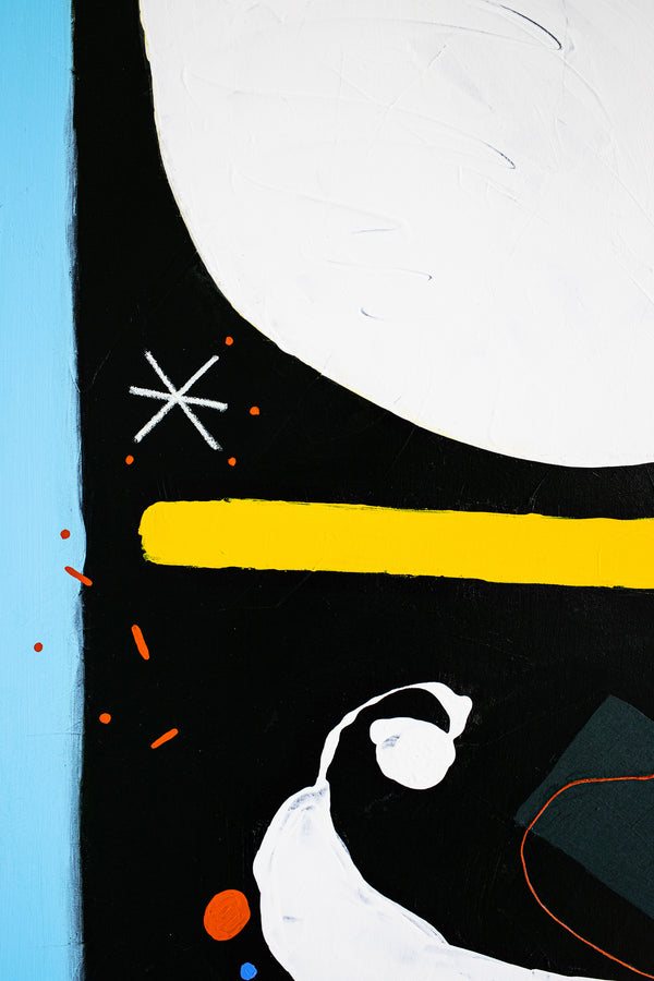 Minimalistic Modern Abstract Original Painting of a Moonlit Night, Canvas Wall Art of Acrylic & Mixed Media | White Dal (40"x50")