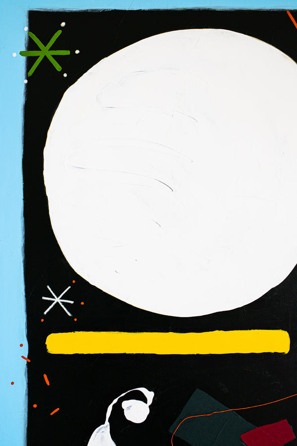 Minimalistic Modern Abstract Original Painting of a Moonlit Night, Canvas Wall Art of Acrylic & Mixed Media | White Dal (40"x50")