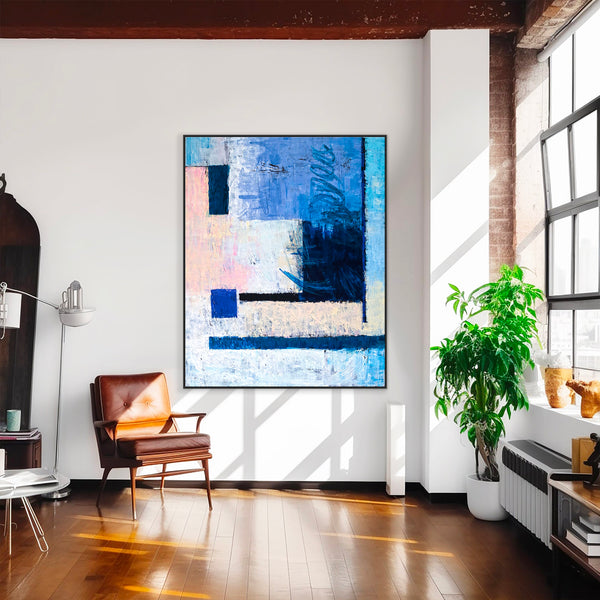 Abstract Painting in Pastel Tones, Large Modern Canvas Wall Art Evoking Warmth & Serenity | Window (Vertical Ver.)