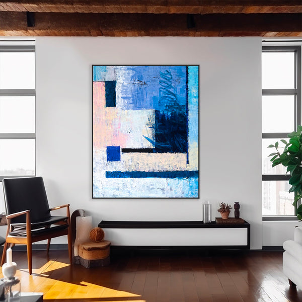 Abstract Painting in Pastel Tones, Large Modern Canvas Wall Art Evoking Warmth & Serenity | Window (Vertical Ver.)