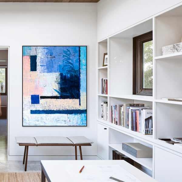 Abstract Painting in Pastel Tones, Large Modern Canvas Wall Art Evoking Warmth & Serenity | Window (Vertical Ver.)