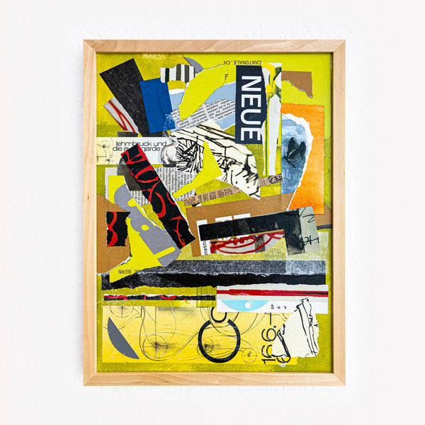 Abstract Collage Art – Original Wall Art – Acrylic Oil & Mixed Media on Wood – Modern Textured Painting – "Witz II" – 12"x16" (30x40cm)