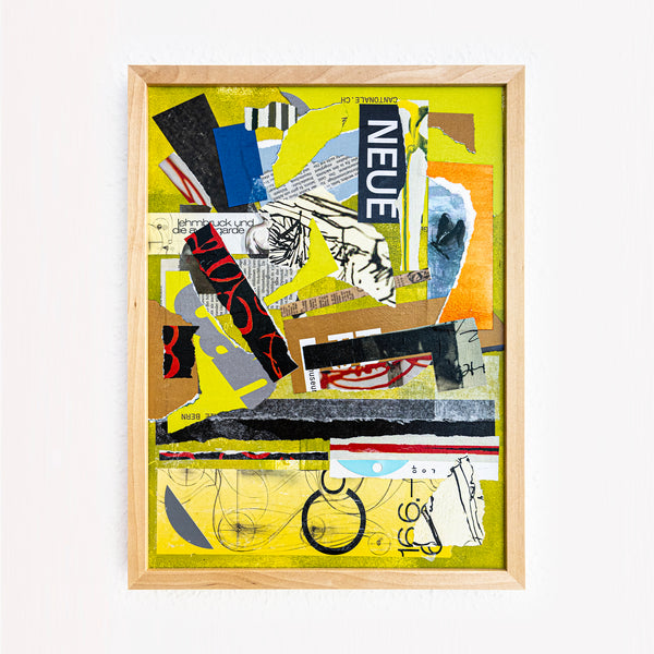 Abstract Collage Art – Original Wall Art – Acrylic Oil & Mixed Media on Wood – Modern Textured Painting – "Witz II" – 12"x16" (30x40cm)