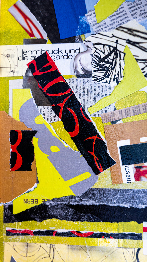 Abstract Collage Art – Original Wall Art – Acrylic Oil & Mixed Media on Wood – Modern Textured Painting – "Witz II" – 12"x16" (30x40cm)