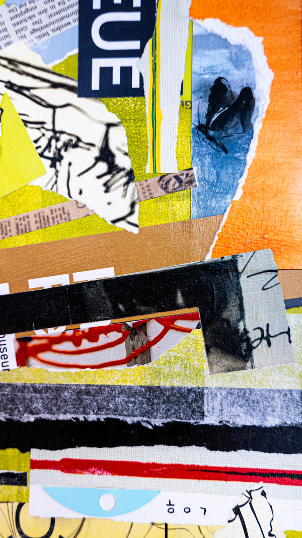 Abstract Collage Art – Original Wall Art – Acrylic Oil & Mixed Media on Wood – Modern Textured Painting – "Witz II" – 12"x16" (30x40cm)