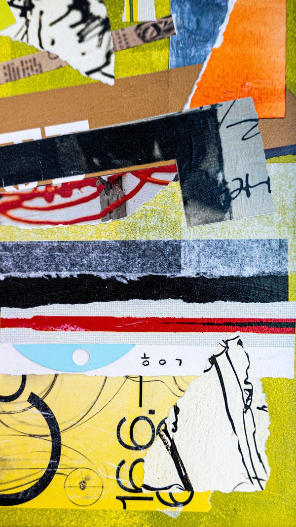 Abstract Collage Art – Original Wall Art – Acrylic Oil & Mixed Media on Wood – Modern Textured Painting – "Witz II" – 12"x16" (30x40cm)