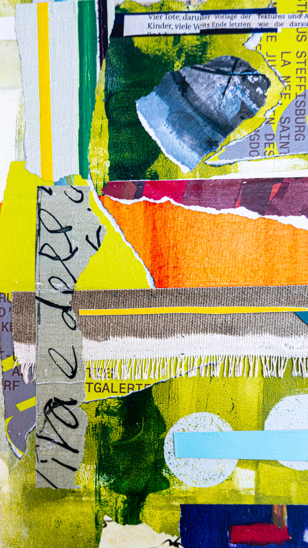 Abstract Collage Art – Original Wall Art – Acrylic Oil & Mixed Media on Wood – Modern Textured Painting – "Witz" – 12"x16" (30x40cm)