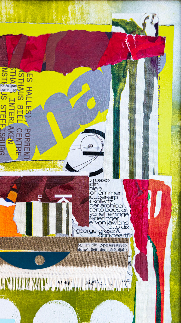 Abstract Collage Art – Original Wall Art – Acrylic Oil & Mixed Media on Wood – Modern Textured Painting – "Witz" – 12"x16" (30x40cm)