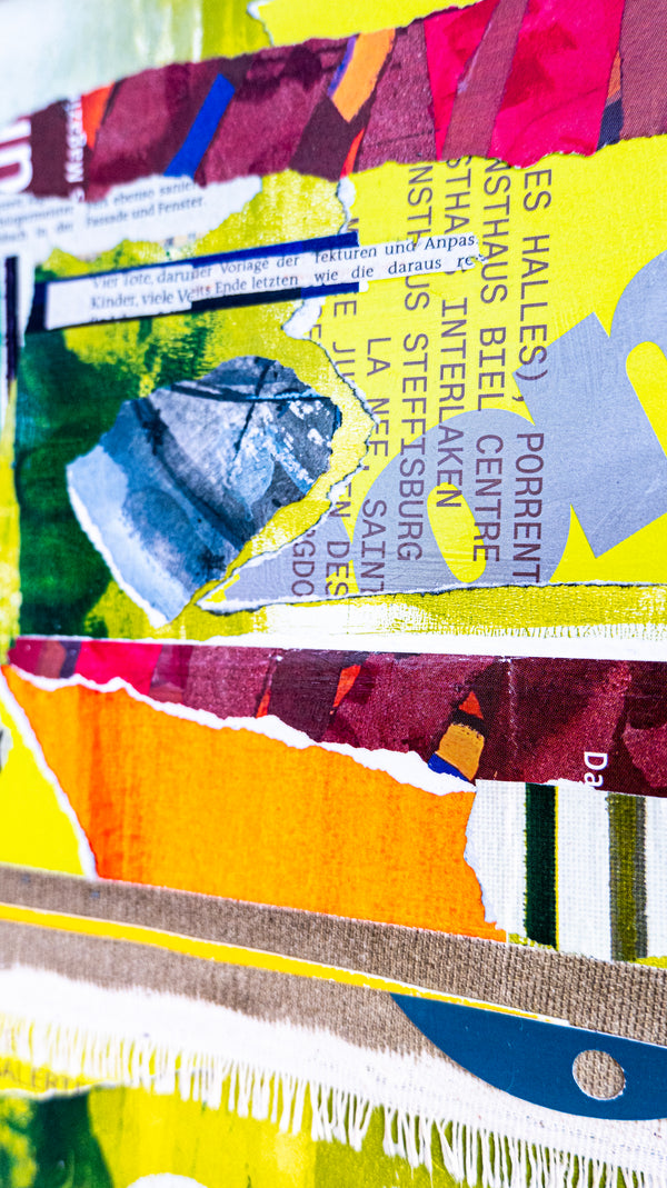 Abstract Collage Art – Original Wall Art – Acrylic Oil & Mixed Media on Wood – Modern Textured Painting – "Witz" – 12"x16" (30x40cm)