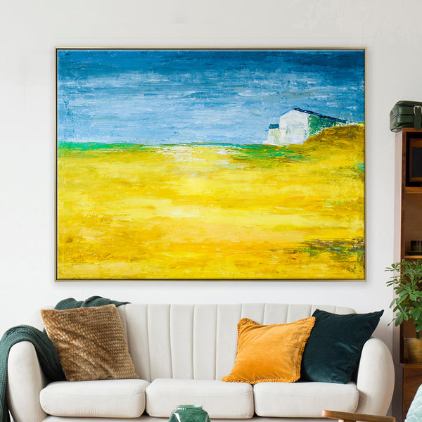 Landscape Original Fine Art Painting Reflecting Warm Memories of a Radiant Expanse, Canvas Wall Art | Yellow Field