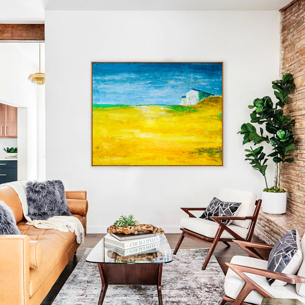 Abstract Painting – Original Wall Art – Large Oil & Acrylic Painting on Canvas – Modern Minimalist Contemporary Canvas Art – “Yellow Field”