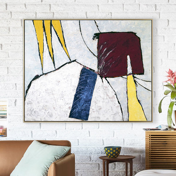 Cheerful Original Abstract Acrylic Painting, Large modern Canvas Wall Art in Contemporary Style | Yellow crown