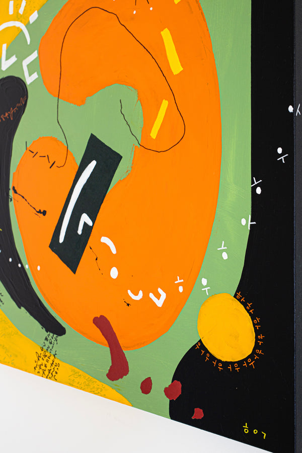 Modern Abstract Original Painting, Canvas Wall Art Harmonizing Distinct Colors & Symbols | Yellow dot is approaching (36"x36")