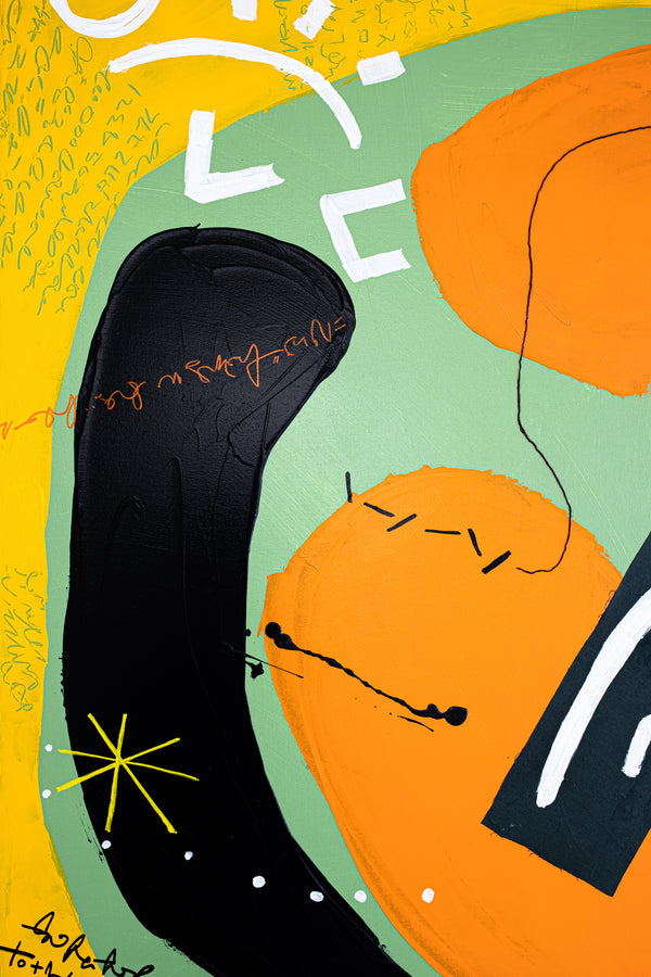 Modern Abstract Original Painting, Canvas Wall Art Harmonizing Distinct Colors & Symbols | Yellow dot is approaching (36"x36")