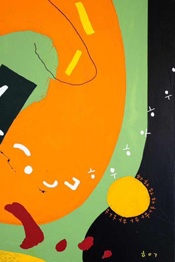 Modern Abstract Original Painting, Canvas Wall Art Harmonizing Distinct Colors & Symbols | Yellow dot is approaching (36"x36")