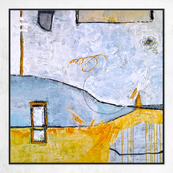 Surrealist Landscape Original Abstract Painting in Acrylic, Modern Large Artistry Wall Art | Yellow telephone booth