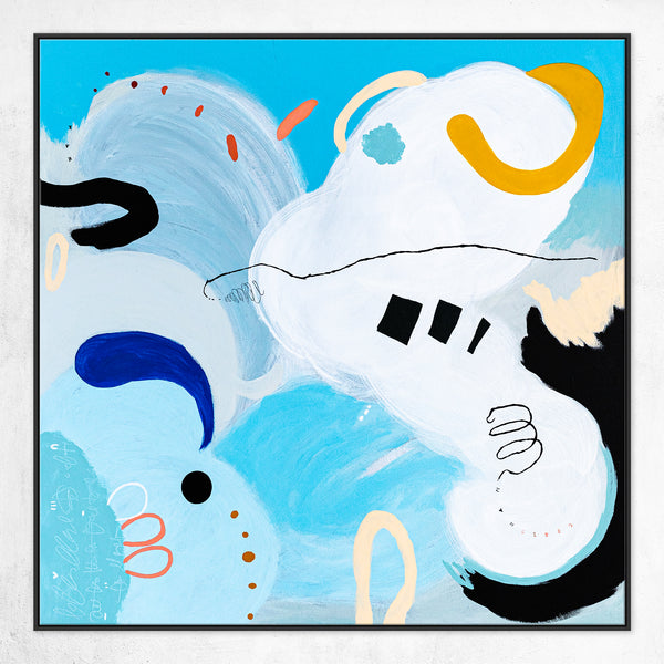 Large Original Abstract Playful Painting Sky Blue Modern Canvas Wall Art | Yoso (44"x44")