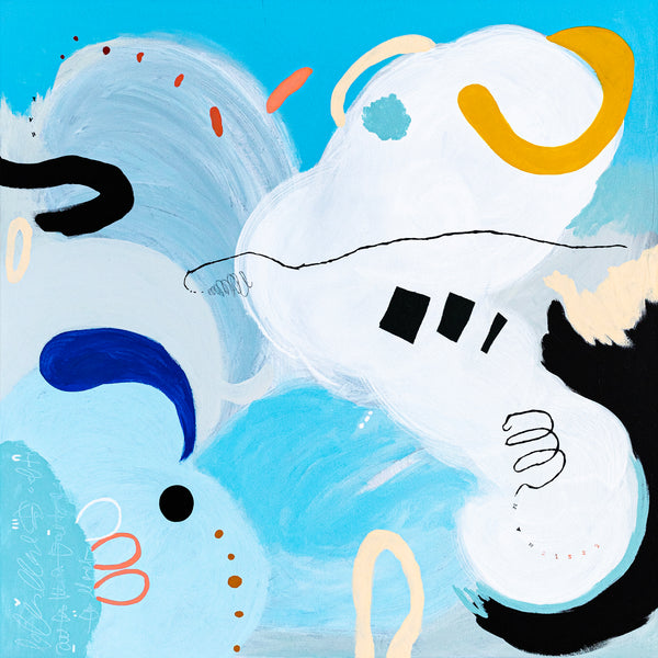 Large Original Abstract Playful Painting Sky Blue Modern Canvas Wall Art | Yoso (44"x44")
